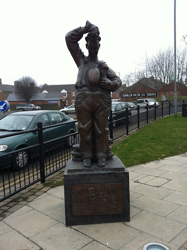 One of Bishop Auckland's most famous sons, Stan Laurel, smiles at walkers on this route.