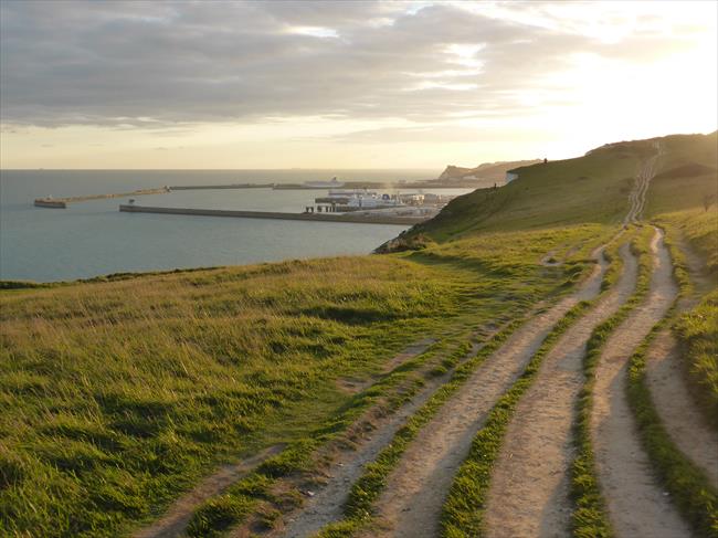 View from the cliffs towards Dover harbour