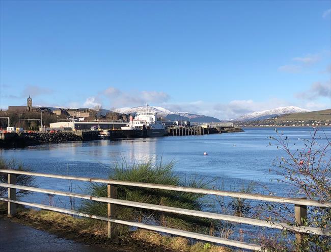 Tarbet Street, view to Gourock Pierhead, and over the Firth of Clyde to the Argyll hills (around the Holy Loch), Kilcreggan to the right.