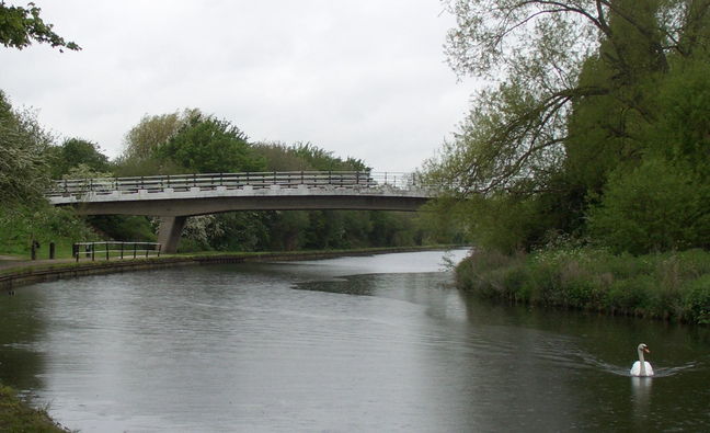 The modern bridge over Lea Valley Navigation The entrance tor the White Water Centre is up the path to the left just before the bridge