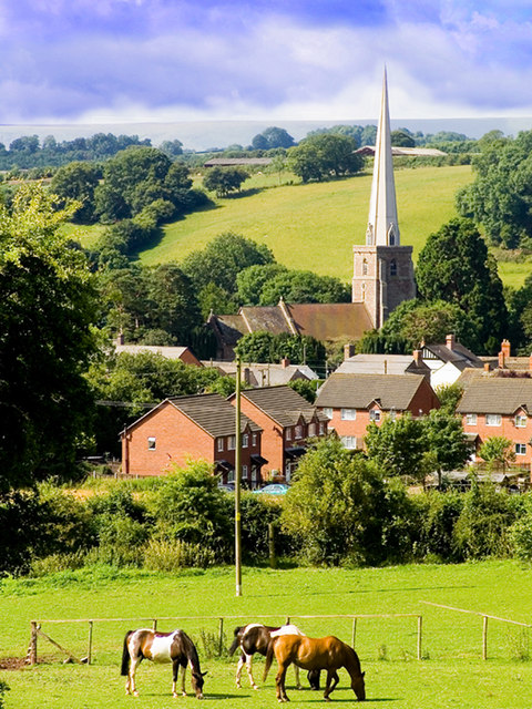 Peterchurch village, with St Peter's church, from top of Basley Lane