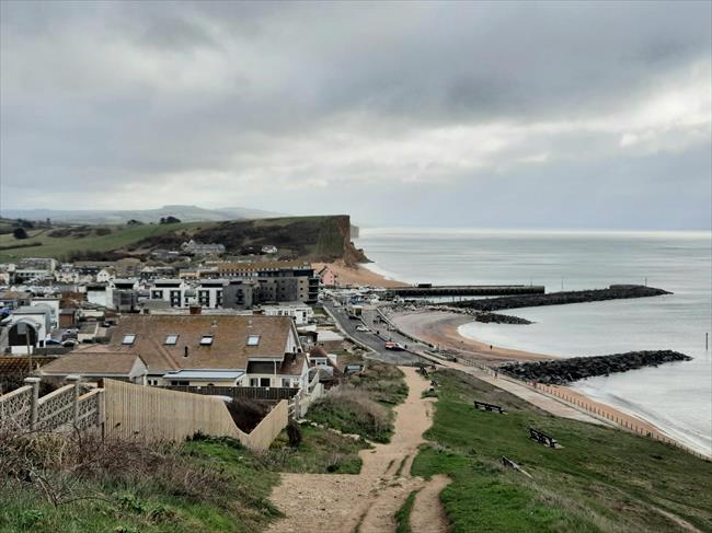 Looking back to West Bay from Coast Path