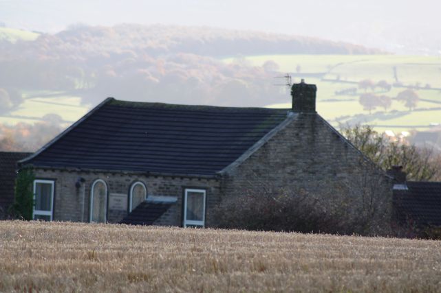 Original Lepton Primitive Methodist Church seen across Lepton fields