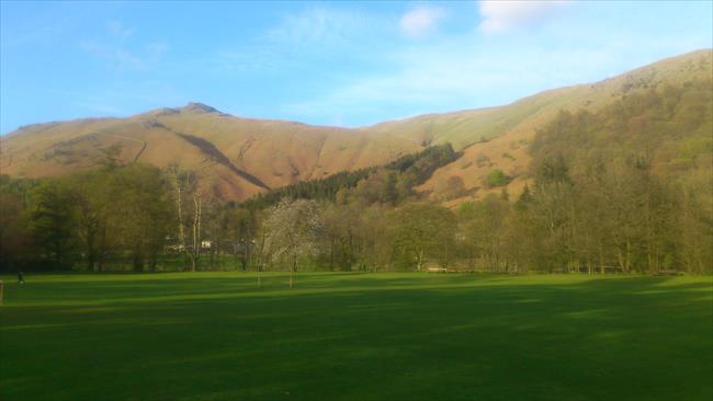 Evening sunlight on the fells around Grasmere